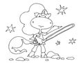 Cute fabulous unicorn with outlined for coloring book isolated on a white background. Unicorns star wars hero with a sword in his